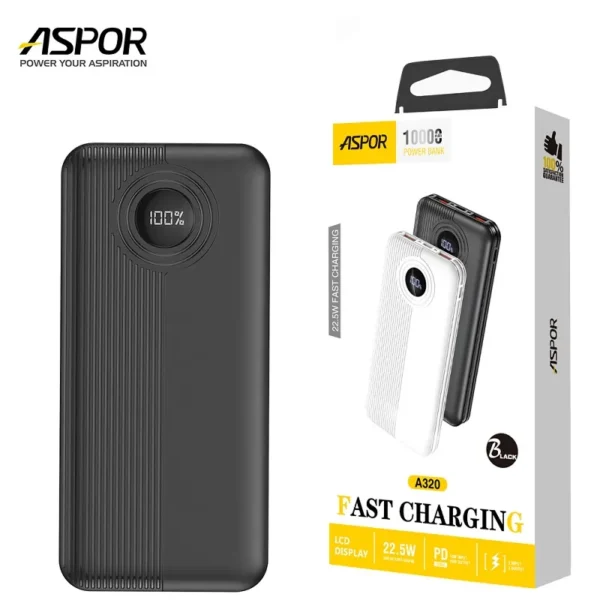 Aspor 22.5W 10000mAh PD+QC 3.0 Fast Charging Power Bank With LED Display A-320