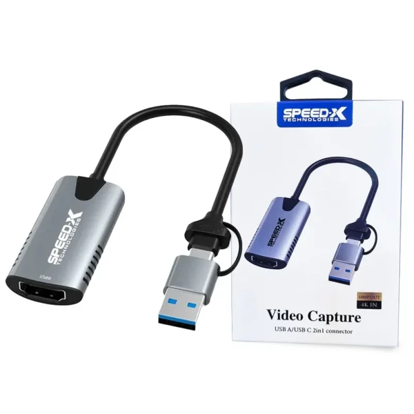 Speed-X Video Capture USB A/USB C 2-In-1 To HDMI Connector