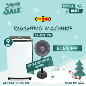 Super Asia 9 KG Top Load Automatic Washing Machine SA-809 PW With Free Dish Heater